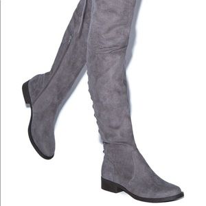 Grey and taupe knee high boots